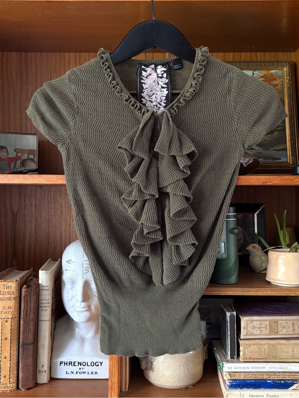 Y2K Ruffle Knit Front L.A.M.B Crop Short Sleeve Sweater S